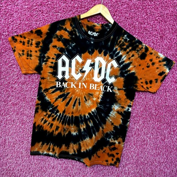 AC/DC Back in Black Spellout Heavy Metal Halloween Tie Dye Large - Picture 3 of 4